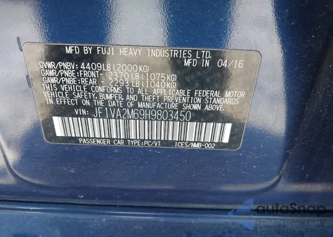 2017 Subaru Wrx Sti z USA, uszkodzony, nr VIN JF1VA2M69H9803450